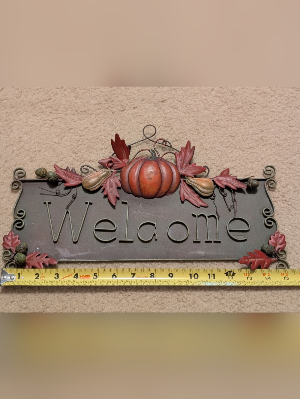 Autumn Metal Pumpkin Welcome Sign - Orange & Brown